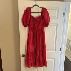 Abercrombie & Fitch Emerson Poplin Puff Sleeve Midi Dress